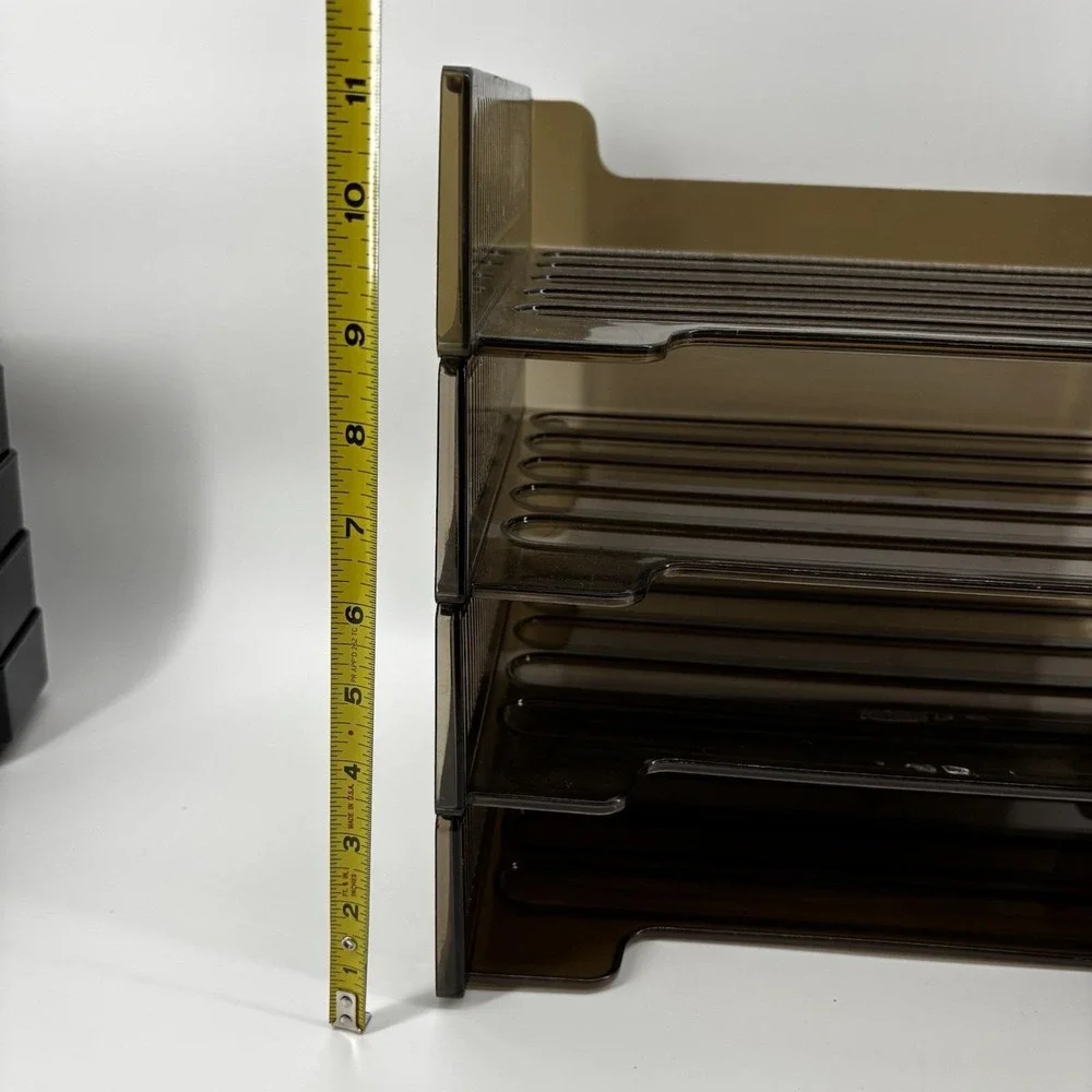 Vintage Rubbermaid Stackable Letter Trays Set of 4 Smoke Brown Plastic Office